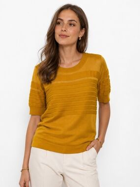Carlisle Golden Spice Ribbed Crewneck Sweater Cotton/Silk